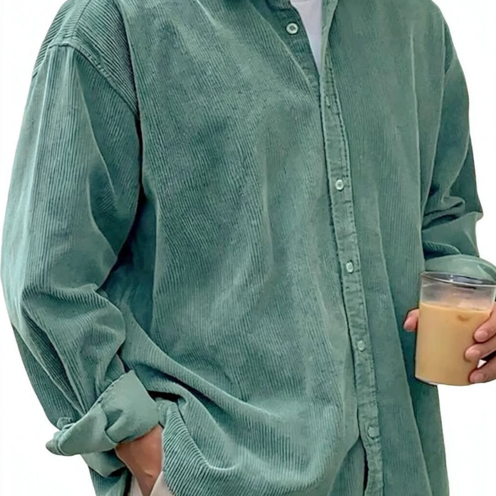 Corduroy Button Up Shirt Men - Camisas de veludo cotelê masculinas, de