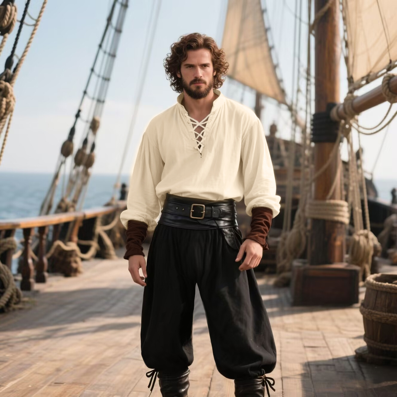 Medieval Gothic Lace Up Pirate Shirt - Fantasia de Pirata para Halloween, Camisa