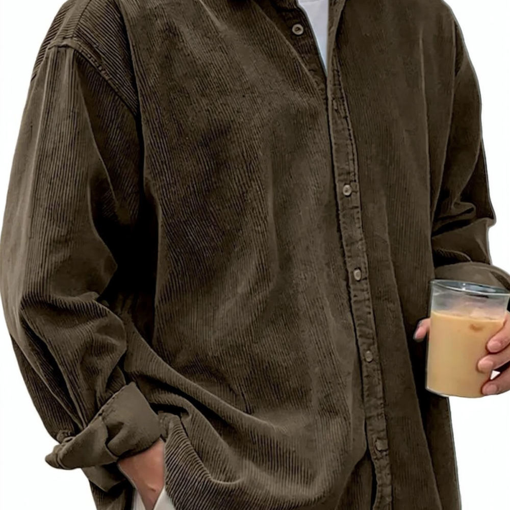 Camisas de veludo cotelê mascu - Corduroy Button Up Shirt Men avaliação e preço
