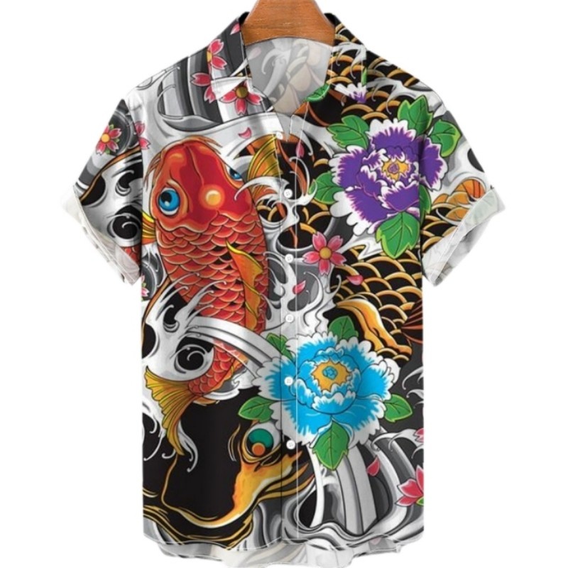 Verão floral koi peixe camisa  - Vintage Hawaiian Floral Shirt avaliação e preço