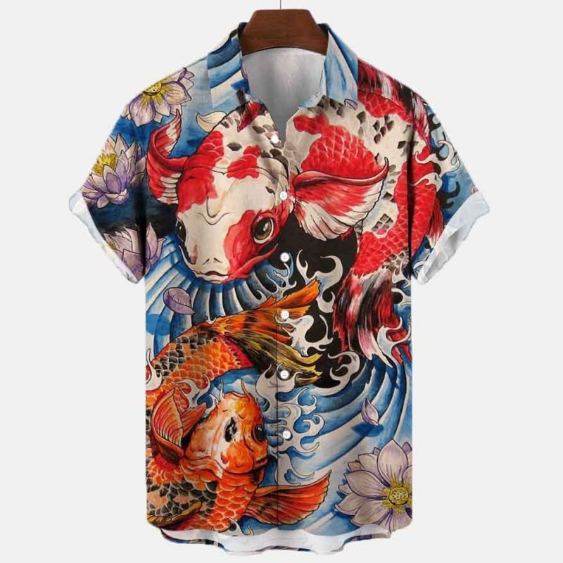 Verão floral koi peixe camisa  - Vintage Hawaiian Floral Shirt avaliação e preço