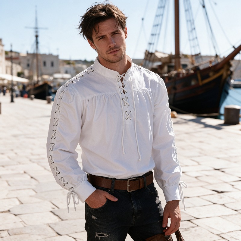 Camisa Medieval Pirata Masculi - Medieval Gothic Lace Up Pirate Shirt avaliação e preço