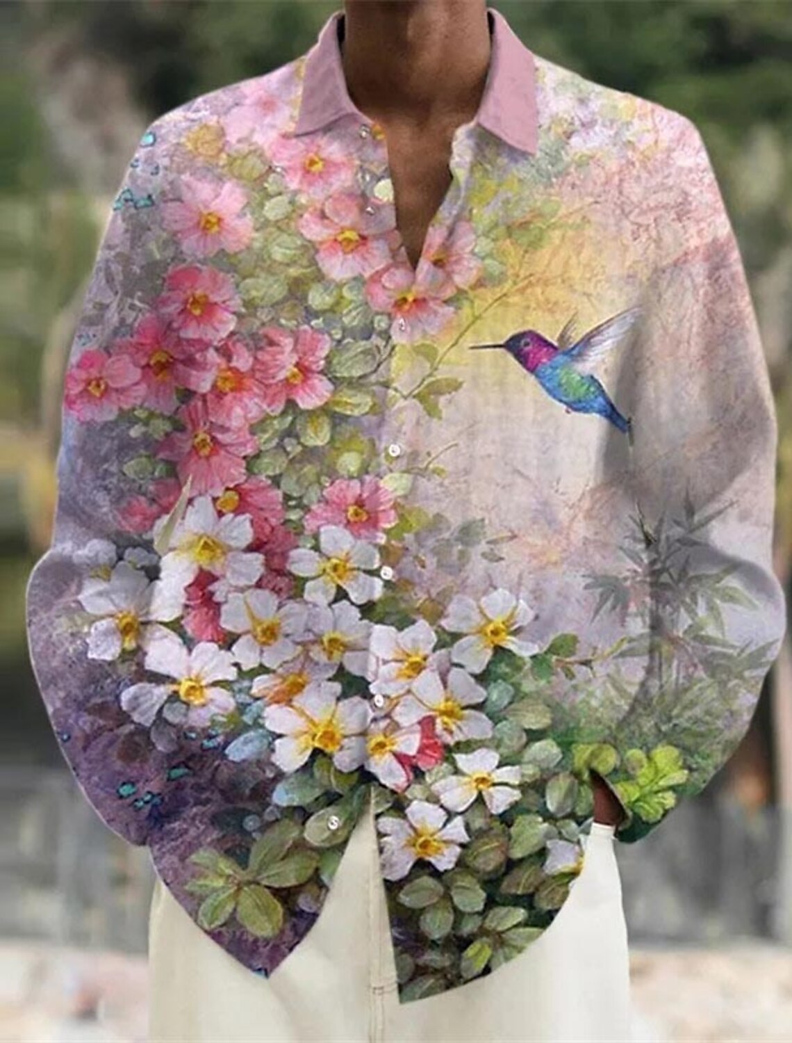Camisa de linho com estampa gr - Vintage Hawaiian Floral Shirt avaliação e preço