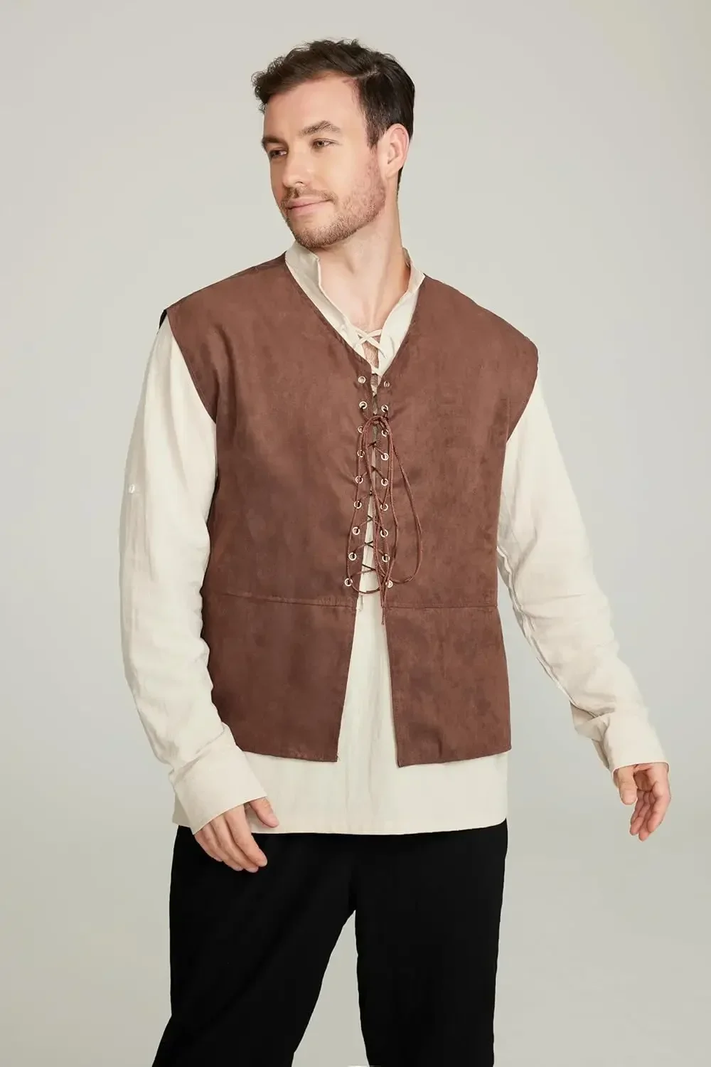 Conjunto de 2 Peças: Colete de - Medieval Gothic Lace Up Pirate Shirt avaliação e preço