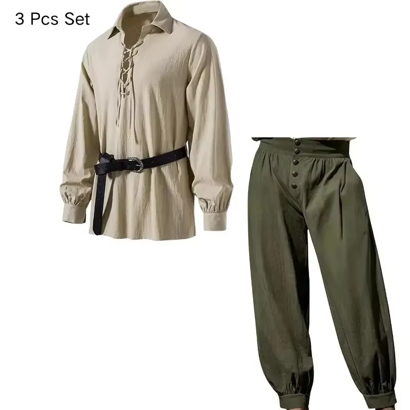 Conjunto de 3 peças de fantasi - Medieval Gothic Lace Up Pirate Shirt avaliação e preço