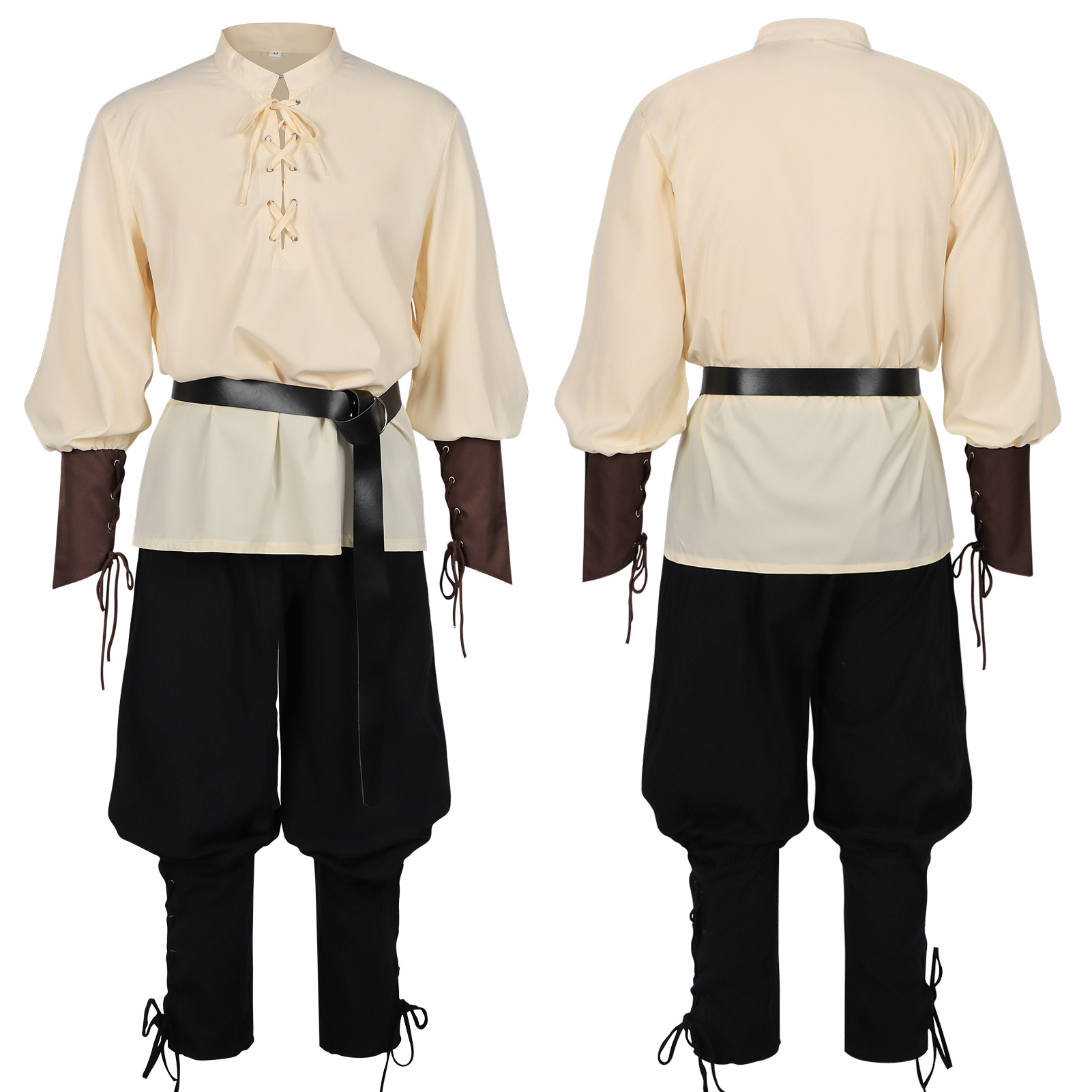 Fantasia de Pirata para Hallow - Medieval Gothic Lace Up Pirate Shirt avaliação e preço